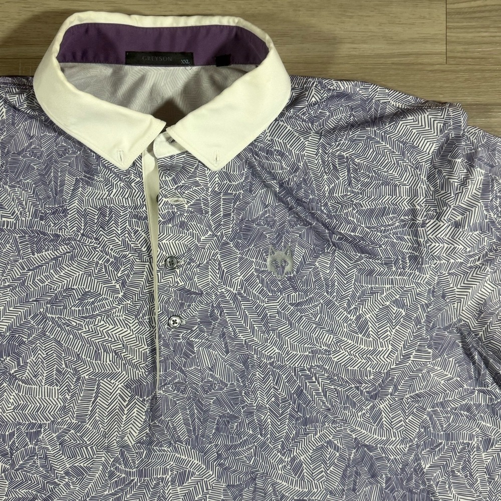 Greyson Golf Polo Shirt Mens XXL Purple Wolf Logo All Over Print Performance